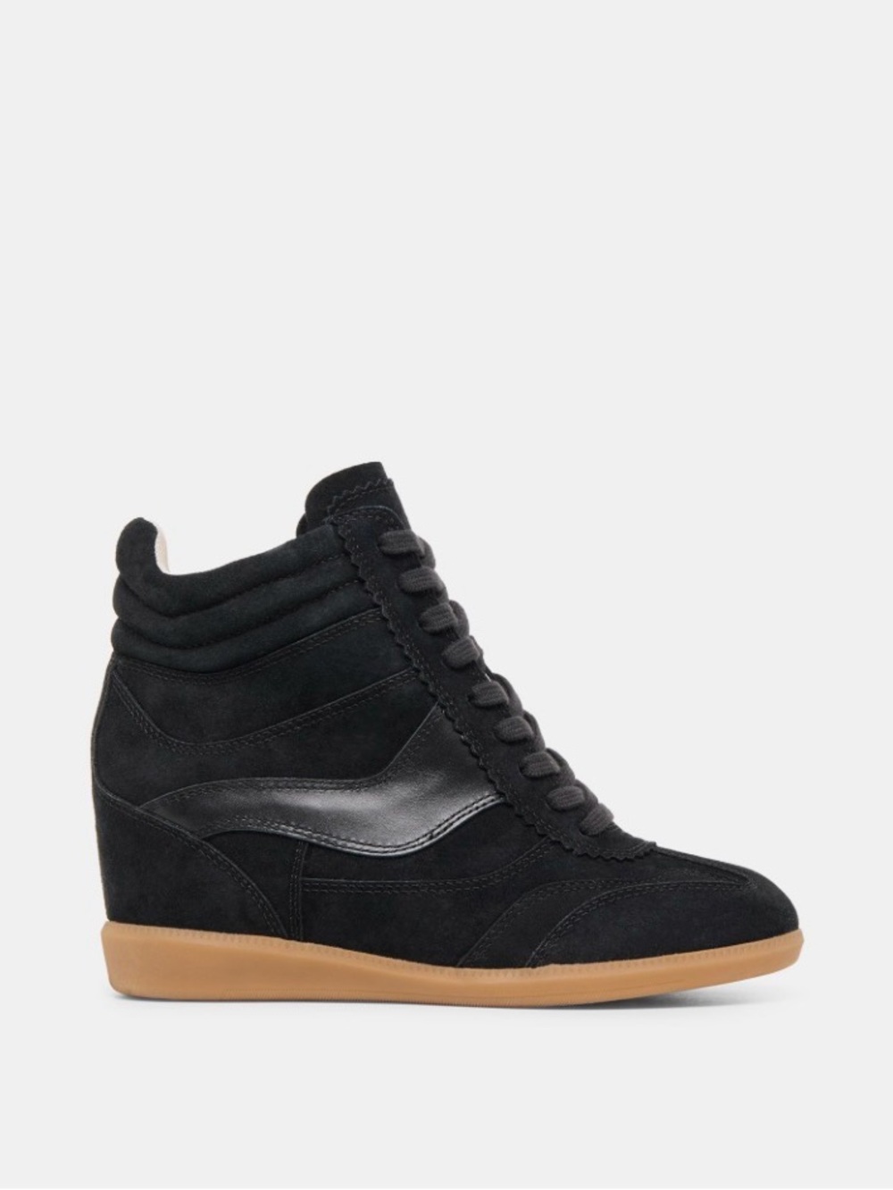 Dolce Vita Black Suede & Leather Wedge Sneakers with Gum Sole